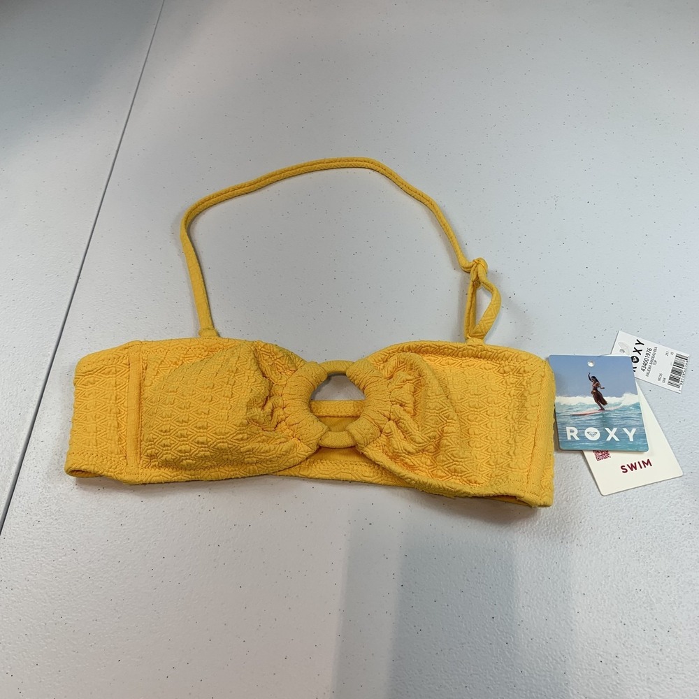 Roxy Women's Swim Bikini Top XS Haleiwa Bandeau Bra Yellow Texture with Strap